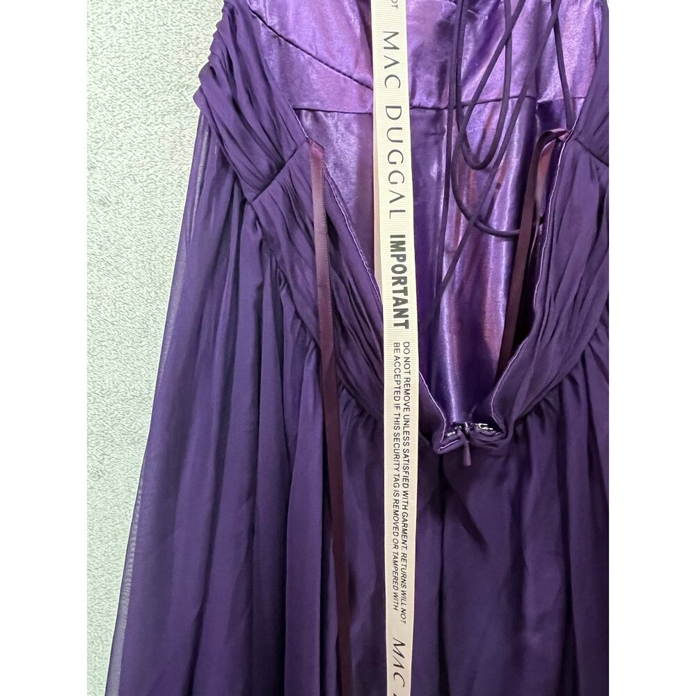 Mac Duggal Purple Ruffle Tiered Chiffon Cut-Out Evening Gown Maxi Dress 8 New - Picture 6 of 12